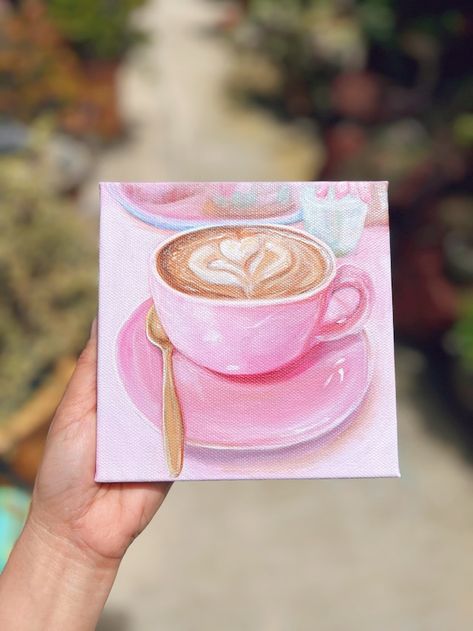 BlankSlateArtbyGrace - Etsy Pink Canvas Art Ideas, Painting Ideas On Mini Canvas, Girly Painting Ideas, Canvas Painting Ideas Pink, Valentines Painting Ideas Canvases, Cute Pink Paintings, Homemade Canvas Art, Heart Painting Ideas, Coffee Cup Painting