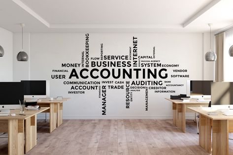 Excited to share the latest addition to my #etsy shop: Accounting Decor Office Wall Decal Idea Teamwork Business Worker Inspire Office Decoration Motivation Stickers Mural Unique Gift 2499ER https://etsy.me/33VuT0Z #bedroom #walldecal #customizeddecals #officewalldecal Tax Office Decor Ideas, Accounting Office, Office Wall Design, Office Wall Decals, Library Wall, Norfolk Va, Wall Tattoo, Wall Vinyl, Office Decoration