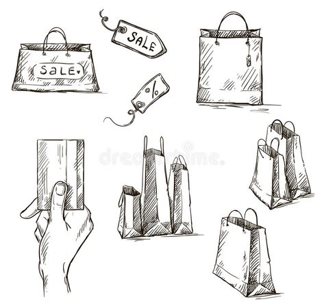 Shopping icons, sale tag, paper bags, hand with cr. Edit card illustration #Sponsored , #Advertisement, #advertisement, #sale, #Shopping, #icons, #tag Shopping Bag Tattoo, Shopping Bags Drawing, Shopping Bag Drawing, Shopping Bags Illustration, Shopping Sketch, Shopping Bag Illustration, Shopping Drawing, Tag Drawing, Flying Bird Vector