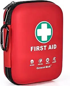 General Medi First Aid Kit - 170 Pieces Hard Case and Lightweight - Great for Travel, Home, Office, Vehicle, Camping, Workplace & Outdoor (Red) Vehicle Camping, Wedding Emergency Kit, Mini First Aid Kit, Emergency Blanket, Road Trip Camping, Glove Compartment, Home Office Kitchen, First Aid Kits, Cold Pack