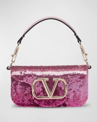 V5VWH Valentino Garavani Loco Small Sequins Shoulder Bag Valentino Rockstud Bag, Fancy Purses, Sequin Pink, Valentino Bag, Valentino Handbags, Sequins Fabric, Pink Shoulder Bag, The Attico, Womens Designer Handbags