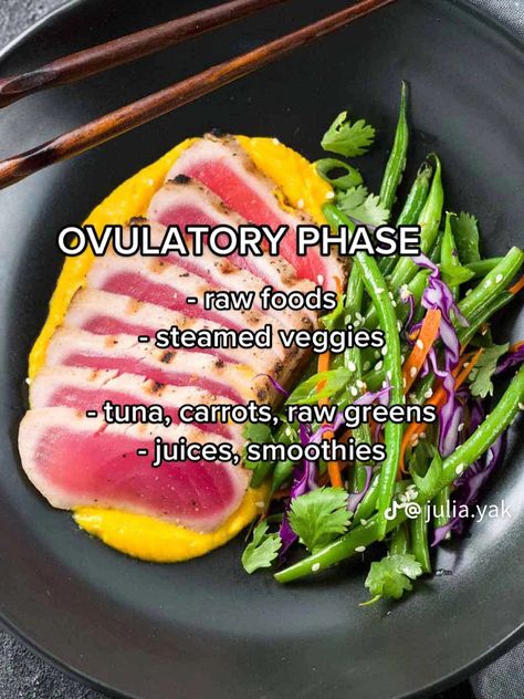 What to eat during the ovulatory phase of the menstrual cycle Ovulatory Phase Foods Recipes, Ovulatory Phase Meals, Menstrual Phase Dinner, Ovulation Foods, Ovulatory Phase Recipes, Infradian Cycle, Menstrual Phase Meals, Ovulatory Phase Foods, Feminine Cycle