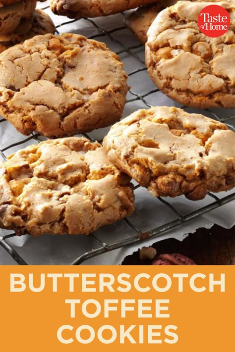 Butterscotch Toffee Cookies Butterscotch Toffee Cookies, Toffee Cookies Recipe, Butterscotch Toffee, Toffee Cookie Recipe, Toffee Cookies, Cookie Brownie Bars, Cookies And Candy, C Is For Cookie, Recipes Cookies