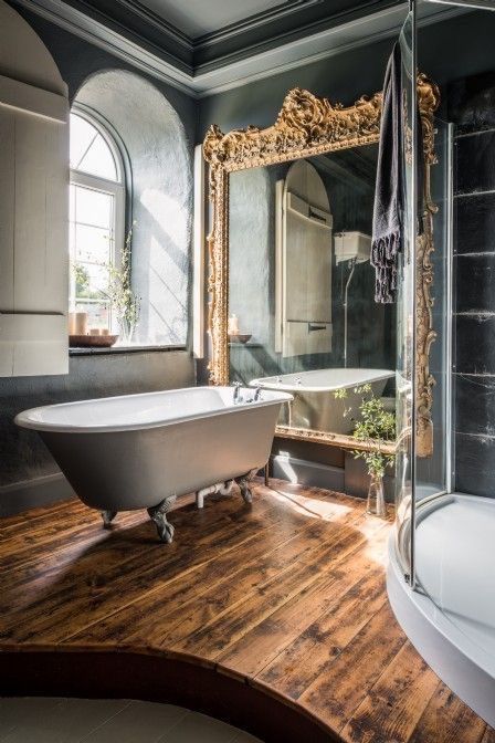 Wood Floor Bathroom, Engine House, Wooden Floor, Dream Bathrooms, Bath Tub, Bathroom Styling, Modern Bathroom Design, Luxury Bathroom, Bathroom Inspiration