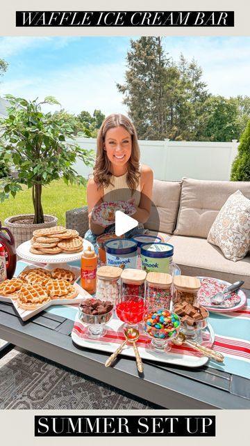 Tara Panasiuk on Instagram: "WAFFLE AND ICE CREAM DESSERT BAR 🧇🍦 Comment “DESSERT” to be sent all of the serveware items used here as well as a full list of toppings 🩷

One of our favorite desserts especially in the summer time is ice cream….and paired with delicious waffles is just perfection!🤗 Perfect for your parties and entertaining as guests will surely love customizing their dessert 🥰

#entertainingathome #dessertrecipe #summerparty #summerentertaining #dessertideas" Waffle And Ice Cream, Ice Cream Dessert Bar, Ice Cream Sundae Bar, Flavored Ice, Waffle Bar, Sundae Bar, Ice Cream Dessert, Flavor Ice, Cream Desserts