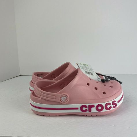 Kids Juniors Crocs Pink Bayaband Clog k size 2 j2 Comfort Shoes  SIZE J2  205100-606  NWT Cute Crocs Shoes Size 3, Crocs Bayaband Clog Outfit, Crocs Pink, Bayaband Crocs, Light Pink Crocs Aesthetic, Baby Pink Crocs, Kids Crocs, Pastel Pink Crocs, Pink Fluffy Crocs