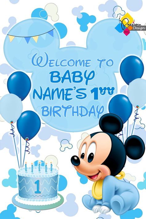 Mickey Mouse Welcome Board, First Birthday Poster Ideas, First Birthday Welcome Board, First Birthday Boy Mickey Mouse, 1st Birthday Welcome Board, Baby Mickey Mouse 1st Birthday, Mickey Mouse Poster, Birthday Welcome Board, Printable Mickey Mouse