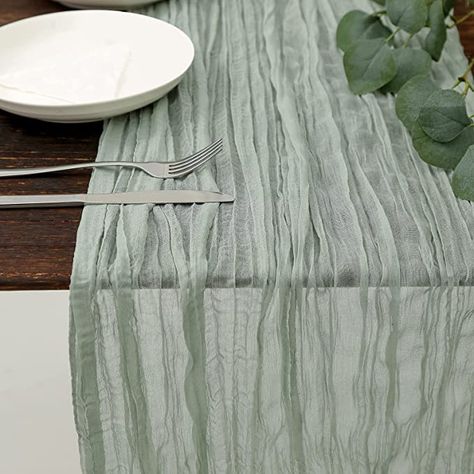 Dining Room Dresser, Table Runner For Wedding, Room Dresser, Cheesecloth Table Runner, Holiday Birthday Party, Wedding Party Table Decorations, Wedding Tablecloths, Wrinkled Clothes, Rustic Wedding Table