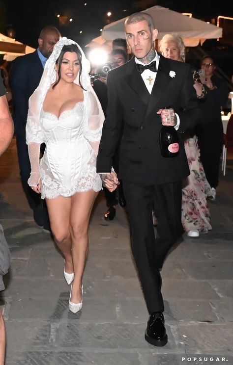 Kardashian Outfits at Kourtney and Travis Barker Wedding | POPSUGAR Fashion Travis Barker Wedding, Kourtney Kardashian Wedding, Travis Wedding, Kardashian Wedding, Estilo Kardashian, Kardashian Outfit, Travis Barker, Weddings By Color, Kris Jenner