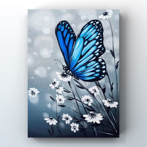 Butterfly Drawing Canvas, Canvas Painting Butterfly, Acrylic Butterfly Painting, Intermediate Acrylic Painting, Butterfly Painting On Canvas, Hummingbird Art Drawing, Paint For Beginners, Painting With Acrylic Paint, Butterfly Acrylic Painting