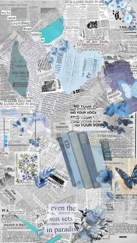 #aesthetic #blue #newspaper Blue Aesthetic For Scrapbook, Blue Aesthetic Wallpaper Scrapbook, Scrapbook Cover Design Printables, Blue Aesthetic Stickers Printable Vintage, News Paper Background Aesthetic, Blue Scrapbook Background, Blue Aesthetic Paper, Blue Design For Scrapbook, Blue Paper Aesthetic