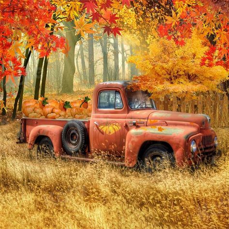 Kate Fall Pumpkin Truck Harvest Thanksgiving Backdrop for Photography Thanksgiving Backdrop, Old Truck, Pumpkin Truck, Seamless Backdrop, Harvest Thanksgiving, Canvas Painting Diy, Fabric Backdrop, Backdrops Backgrounds, Vintage Truck