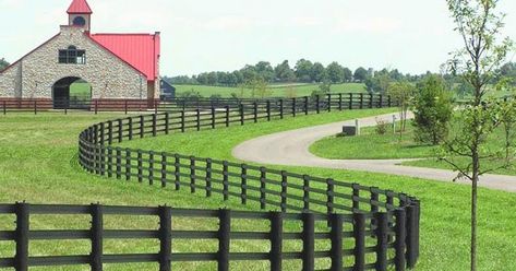 Farm Signs Entrance, Kentucky Horse Farms, Corrugated Metal Fence, Ranch Fencing, Pasture Fencing, Horse Fence, Field Fence, Farm Entrance, Fence Stain