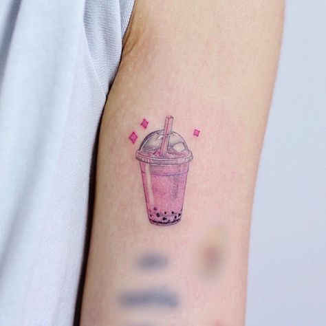 Strawberry Bubble Tea, Tea Tattoo, Food Tattoos, Matching Tattoo, Dream Tattoos, Foot Tattoo, Tattoos For Kids, Matching Tattoos, Piercing Tattoo