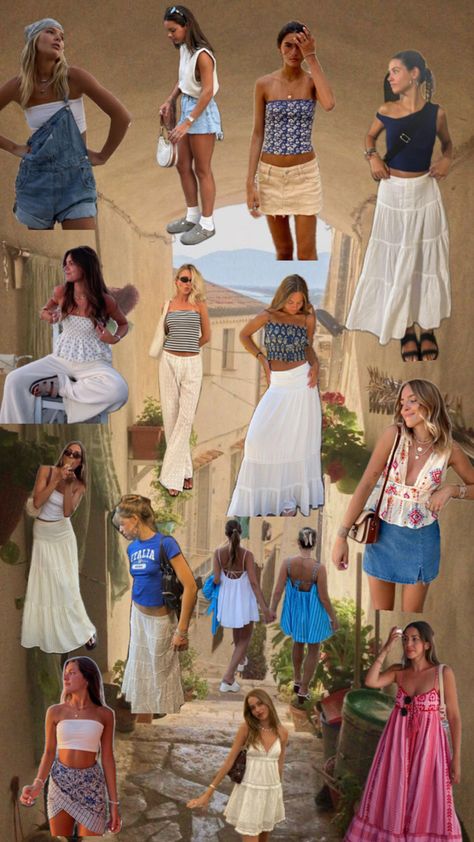 European Summer Outfits Italian Aesthetic Outfit, Summer Outfits For Ladies, Italy Aesthetic Outfit, Summer Europe Outfits, Europe Outfits Summer, Greece Fits, Italy Summer Outfits, Europe Summer Outfits, Outfits For Spain