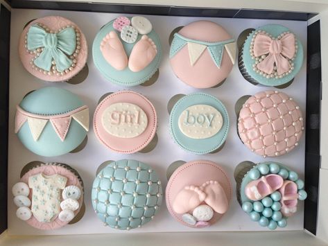 Baby Shower Cupcakes - Boy or Girl? Baby shower cupcakes Baby Shower Cupcake Cake, Baby Shower Cupcakes For Boy, Baby Shower Cupcakes For Girls, Gender Reveal Cupcakes, Boy Or Girl Baby, Cupcakes For Boys, Idee Babyshower, Baby Cupcake