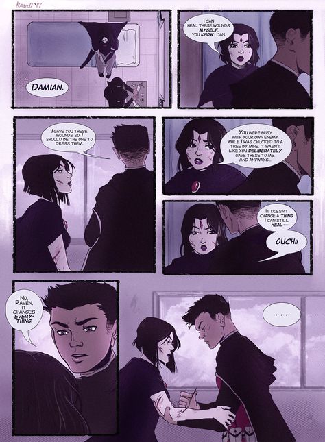 “Damian-rarely-does-anything-nice-but-will-always-do-it-for-Raven” one shot Damirea Fanart, Damian Wayne And Raven Comic, Robin And Raven Fanart, Raven And Damian Fanart, Damien And Raven, Damirae Comic, Raven X Robin, Raven And Damian, Damian And Raven