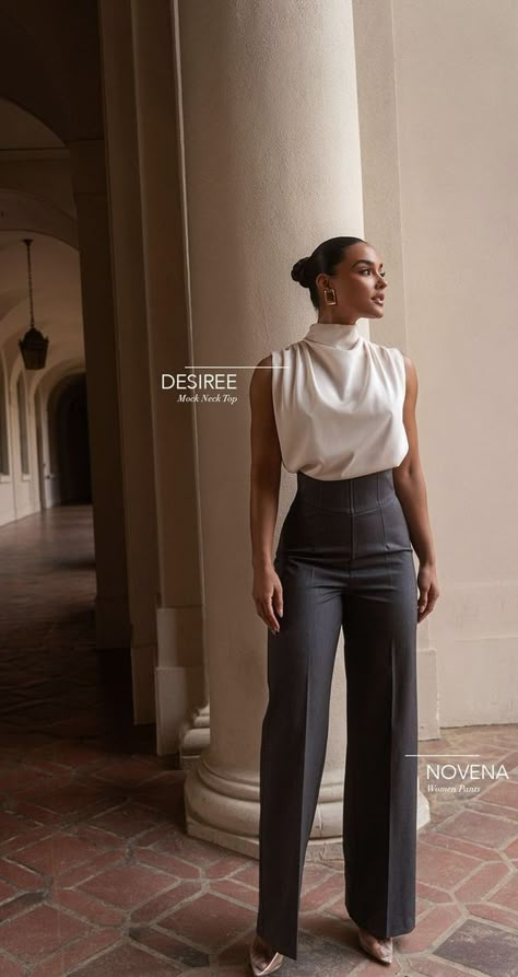 Outfit Ideas For Lawyers, Courthouse Outfits For Women, Elegant Business Casual Outfits For Women, Elegant Boss Lady Outfit, Corporate Chic Aesthetic, Professional Event Outfit, Official Pants For Ladies, Stylish Work Outfits Classy Chic, First Job Outfits