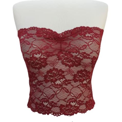 Burgundy See Through Floral Elastic Lace Tube Top Lace Tube Top, Striped Tube Top, Low Cut Dresses, Lace Accessories, Tube Tops, Costumes Ideas, Backless Top, Burgundy Floral, Elastic Laces