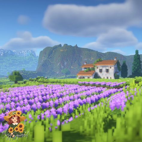 Minecraft Lavender Field, Minecraft Lavender, Autumn Minecraft, Minecraft Starter House, Lavender House, There Is Beauty In Simplicity, Starter House, Build Inspiration, Minecraft Inspiration