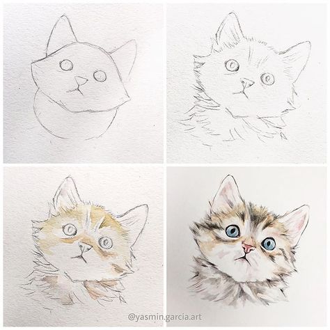 Paint Tutorials, Cat Drawing Tutorial, Cats Art Drawing, Watercolor Paintings Of Animals, Pet Drawing, 강아지 그림, Drawing Cat, Water Colours, Cat Air