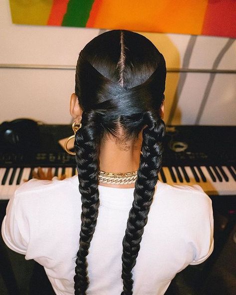 #follow #mrskyasiasmith #hairgoals #hair #hairstyles #braids #beautyblog #beauty #blogging #blogger #blog Editorial Hair, Two Braids, Hairdos For Curly Hair, Braids Locs, Hairstyle Inspo, Hair Crush, Long Black Hair, Hair Done, Baddie Hairstyles