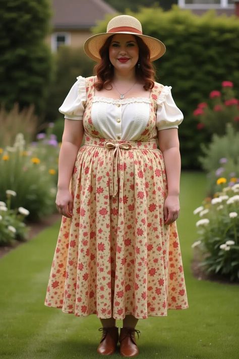 Who says cottagecore fashion is just for the petite? Embrace your curves in *vintage floral* magic! 💖 Combine that plus-size cottagecore aesthetic with confidence, and watch the compliments bloom! 

Rock that dreamy dress while sipping herbal tea in your garden. Because every curvy queen deserves to feel like a forest fairy! #CottageCore #CottagecoreFashion #PlusSizeCottagecore Cottagecore Outfit Ideas, Plus Size Cottagecore, Modern Cottagecore, Cottagecore Outfit, Cottagecore Vibes, Diverse Beauty, Fairy Cottagecore, Cottagecore Fashion, Dreamy Dress