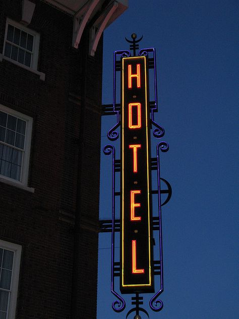 Hotel Signs Design, Hotel Sign, Vintage Hotel, Old Hotel, Vintage Hotel Aesthetic, Town Sign, Old Hotel Aesthetic, Old Hotel Exterior, Hotel Aesthetic