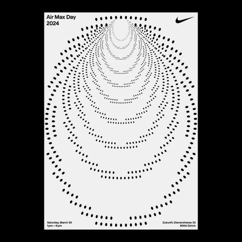 Skala on Instagram: "Drafts from our design process for Air Max Day Zurich  For Air Max Day Zurich, Nike and Titolo entrusted us with creating the promotional campaign and scenography across the event’s various digital and physical spaces. Playing with breathing shapes and the depths of universal space, our design fuses Air Max Dn’s dynamism with the theme of ‘alternate reality’. With spatial interventions blurring the boundaries of the factual, it unfolds a fascinating world that engages the community in celebrating street culture.  View the full case study on our website.  Typeface: Solid by @skaladesign.ch Event Creative Direction: @aathmigan CGI: @studio.toericht Scenography: @baqlavababe Location: @zukunft.cl Catering: @richieschicken_zh Performances: @enlshakur & @87.ryaan  - – —  #s Nike Air Design, Physics Graphic Design, Air Graphic Design, Nike Graphic Design, Partnership Logo, Negative Space Design, Dynamic Shapes, Alternate Reality, Air Max Day