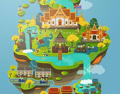 This illustration is about Thailand's culture and many of famous things enjoy!. Thailand Illustration, Thailand Art, Floating Island, Social Design, Theme Nature, Flat Design Illustration, Isometric Art, Isometric Design, 카드 디자인