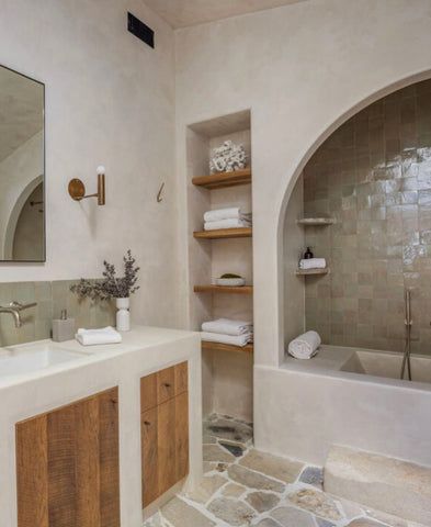 Swedish Bathroom, Relaxing Bathroom Decor, Concrete Bathroom Design, Bali Bungalow, Master Toilet, Wabi Sabi Bathroom, Peaceful House, Interior Design Mediterranean, Ibiza Home