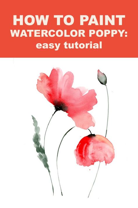 Watercolor Templates, Watercolor For Beginners, Red Poppy Painting, Poppy Flower Painting, Beginning Watercolor, Loose Watercolor Paintings, Loose Watercolor Flowers, Painting Flowers Tutorial, Learn Watercolor Painting