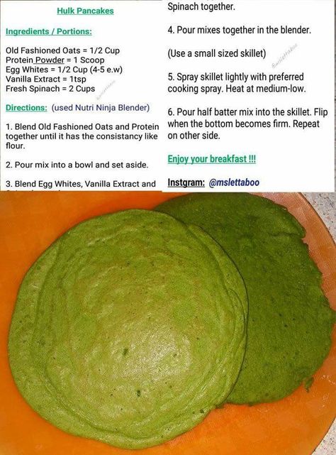 Hulk pancakes Hulk Pancakes Recipe, Hulk Pancakes, Old Fashion Oats, Random Recipes, Paleo Meals, Protein Treats, Pancakes Ingredients, Protein Breakfast, Cooking Class