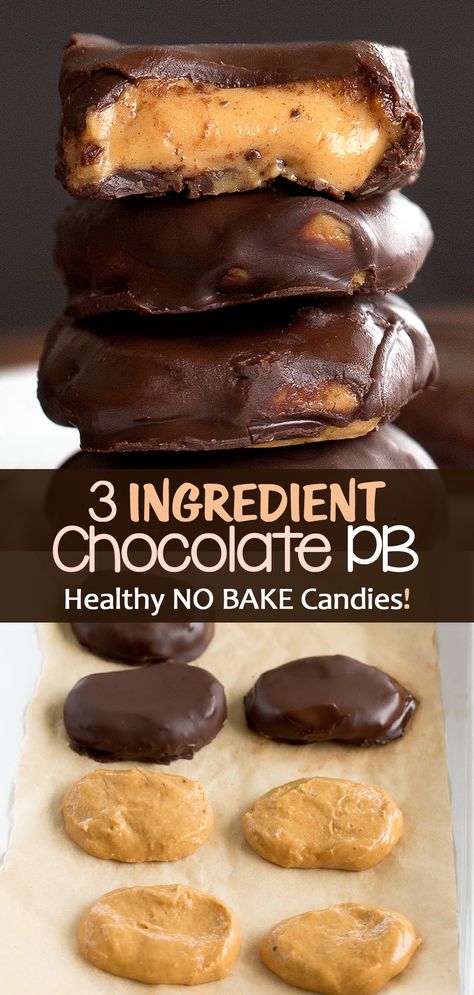 3 Ingredient Healthy No Bake Chocolate Peanut Butter Filled Candies Peanut Butter Treats Healthy, Chocolate And Coconut Oil, Chocolate Peanut Butter Balls Healthy, Chocolate Peanut Butter Healthy Dessert, Chocolate Peanut Butter Treats, Peanut Butter Chocolate Candy, Healthy Pb Fit Recipes, Healthy Chocolate Candy, Cocoa Powder Peanut Butter Recipes