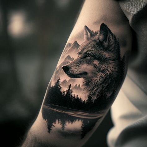 Wolf Calf Tattoo Men, Black And White Wolf Tattoo, Unique Wolf Tattoo, White Wolf Tattoo, Wolf Pack Tattoo, Alaska Tattoo, Inside Bicep Tattoo, Watercolor Wolf Tattoo, Amazing Tattoo Ideas