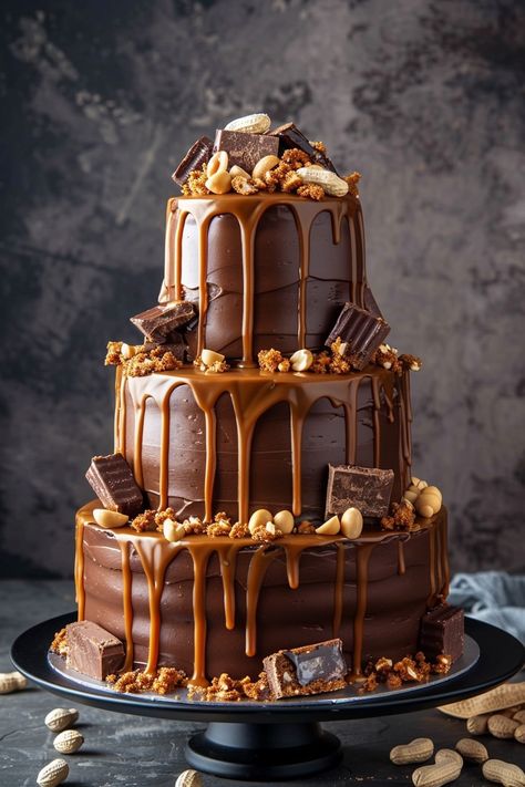 Caramel Nut Craze: A Snickers Cake Creation Elegant Cake Design, Snickers Cake, Film Cake, Chocolate Cake Recipe Moist, Elegant Cake, Caramel Drizzle, Snickers Bar, Design Techniques, Cake Inspo