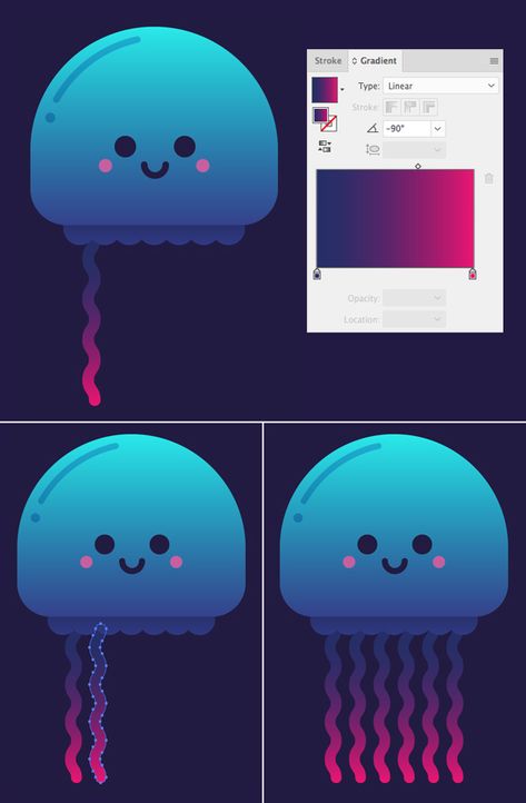 Basic Illustrator Tutorials, Easy Illustrator Designs, Easy Adobe Illustrator Ideas, Adobe Illustrator Shapes, Easy Illustration Art Adobe Illustrator, Adobe Illustrator Ideas Graphic Design, Adobe Illustrator Ideas, Illustrator Gradient, Vector Illustration Tutorial