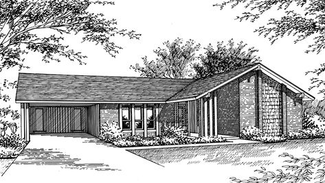 Midcentury House Plans, Simple Ranch House Plans, Oasis Springs, Mid Century Modern House Plans, Modern Farmhouse Ranch, Outdoor Living Patios, Mid Century Ranch, Ranch Style House, Ranch House Plan