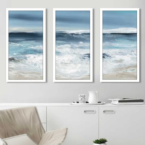 Long Beach by Carol Robinson - 3 Piece Picture Frame Painting Out Of The Blue, Painting Plastic, Sea Wall, Picture Frame Painting, Framed Wall Art Sets, Modern Coastal, Frame Painting, Coastal Wall Art, Beach Wall Art