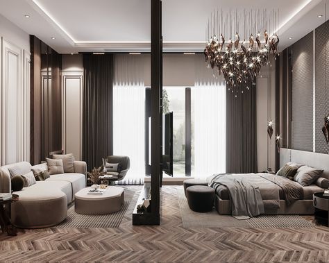 Bedroom Interior Design Luxury Master Suite, Bedroom Master Modern, Luxurious Bedrooms Master, Luxury Modern Apartment, Master Suite Design, Bedroom Behance, Luxury Master Suite, Master Suite Bedroom, Bedroom With Sitting Area