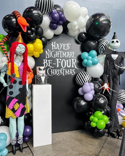 🎃✨ WOW! This “Nightmare Be-Four Christmas” birthday setup is officially one of our favorites! 🎂 The creativity that ashleyt8h brought to life was next level. Every little detail came together so perfectly, making it a truly unforgettable event. 😍 From the spooky-cool props to the overall vibe, everything was spot on. It’s all about the details when it comes to creating the perfect party, and this one nailed it! 🎉 #PartyGoals #NightmareBeforeChristmas #CreativeDecor #BulletDecorationCompany Jack Skellington Bday Party Ideas, Nightmare Before Christmas Garland, Nightmare Before Christmas First Bday, Nightmare Before Christmas 1st Birthday, Nightmare Before Christmas Birthday Decorations, Nightmare Before Christmas Birthday Idea, Nightmare Before Christmas Birthday Kids, Night Before Christmas Party, The Nightmare Before Christmas Party