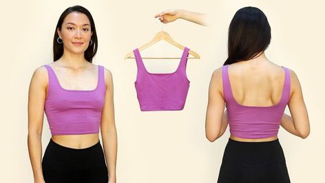 Top Diy Sewing, Diy Crop Top Pattern, Crop Tank Top Sewing Pattern, Crop Top Pattern Sewing, Simple Top Pattern, Make Crop Top, Sewing Tank Top, Crop Top Diy, Crop Top Tutorial