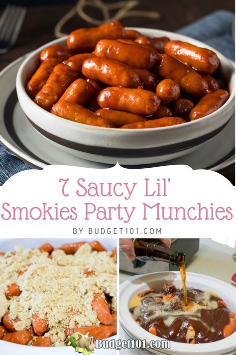 Best Lil Smokies Recipe, Lil Smokies Recipes Crockpot, Little Sausage Recipes Lil Smokies, Bbq Lil Smokies, Crockpot Lil Smokies, Smokies Appetizers, Baked Spagetti, Lil Smokies Recipes, Party Munchies