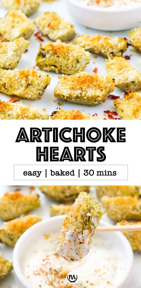 These roasted artichoke hearts with breadcrumbs and parmesan cheese are deliciously crispy, infused with herbs and garlic flavour, and so easy to prepare with just a few pantry staples. #appetizerrecipes #partyfood #artichokerecipes #appetizersforparty Recipes For Artichoke Hearts, Artichoke Appetizers For Party, Baked Artichoke Recipes, Baked Artichoke Hearts, How To Cook Artichokes, Parmesan Artichoke Hearts, Baked Crispy Artichoke Hearts, Recipes With Marinated Artichoke Hearts, Crispy Parmesan Roasted Artichoke Hearts