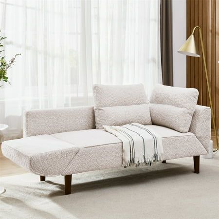 The Aukfa AK-FF01-085 stylish and comfortable chaise futon sofa is a classic addition to your home that will never go out of style. Upholstered in luxurious boucle fabric, this sofa bed combines comfort and elegance, making it perfect for modern homes. The adjustable armrests allow for personalized comfort, while the included 2 pillows add an extra layer of coziness. Designed with practicality in mind, this convertible sofa bed easily transforms from a chic sofa to a chaise or an 82.6" L x 25" W spacious bed, ideal for accommodating guests. The 82.6" length provides ample seating and sleeping space, ensuring maximum comfort for your family and friends. Whether you need a comfortable spot for lounging or a functional bed for overnight guests, this chaise futon delivers. The sturdy construct Office With Futon, Furniture Recycle, Pc Room, Functional Bed, Modern Futon, Studio Apartment Living, Chic Sofa, Convertible Sofa Bed, Futon Sofa