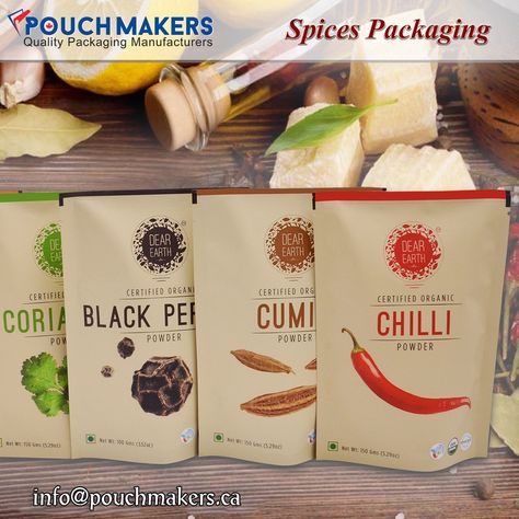 We provide metalized or aluminium foil laminated #SpicesPackagingBags that are able to preserve the freshness, taste and aroma of the spices for longer time. Spice Bags, Organic Food Packaging, Spice Packaging, Rice Packaging, Spices Packaging, Luxury Packaging Design, Seasoning And Spice, Spice Labels, Food Pouch