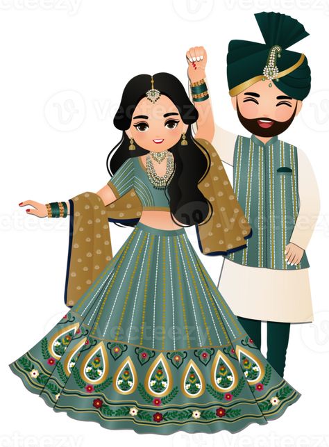 Cute couple dance in traditional indian dress cartoon characters bride and groom Hindu Wedding Couple Cartoon, Mehendi Drawing, Cute Couple Dance, Mehndi Couple, Wedding Drawings, Mehndi Practice, Creative Wedding Invitations Design, Groom Cartoon, Wedding Cartoon