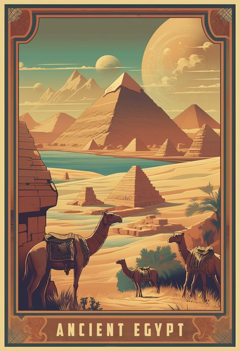 Ancient Egypt Illustration, Ancient Egypt Poster, Egyptian Illustration, Egypt Illustration, Egypt Wallpaper, Child Draw, Egyptian Artwork, Egypt Poster, Egypt Aesthetic