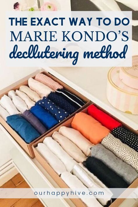 Are you looking for a high-level summary of the KonMari Method that’s included in Marie Kondo’s book? This post spells out the exact way to do Marie Kondo’s decluttering Method. #mariekondo #konmari #ourhappyhive Konmari Method Organizing, Marie Kondo Organizing, Konmari Folding, Decluttering Inspiration, Declutter Home, Konmari Method, Getting Rid Of Clutter, Pretty Fashion, Marie Kondo