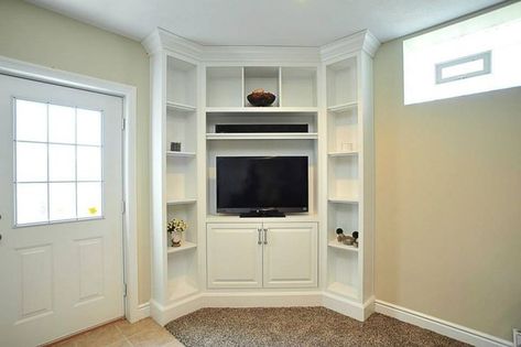 Entertainment Center Diy, Corner Entertainment Center, Corner Built In, Corner Tv Cabinets, Entertainment Center Design, Corner Tv Unit, Diy Entertainment, Entertainment Center Shelf, Entertainment Center Repurpose